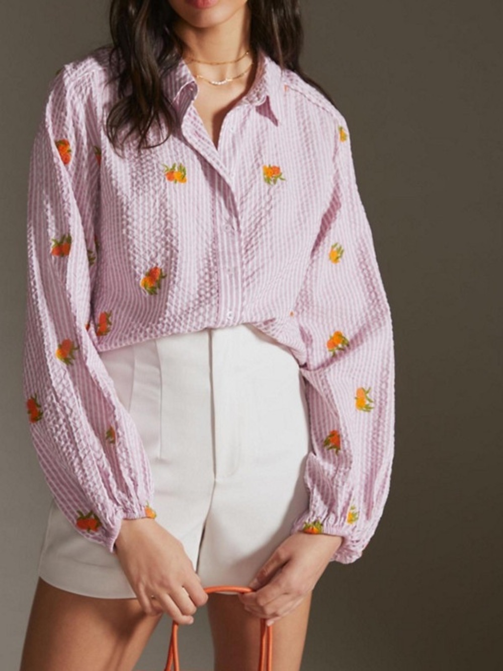 Maeve by Anthropologie Pink & White Seersucker Top Size M